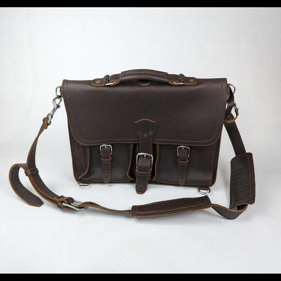 [SOLD] RARE SADDLEBACK Large Front Pocket Leather Briefcase Chestnut Brown - Picture 1 of 15